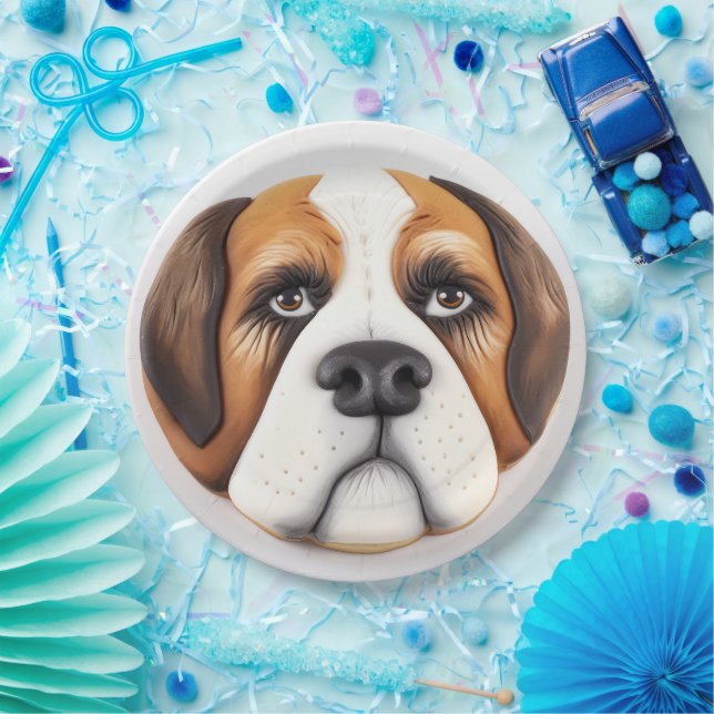 Plato De Papel Perro San Bernardo Inspirado en 3D (Fiesta)