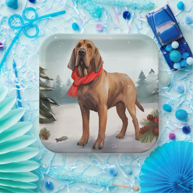 Plato De Papel Perro sangriento en Navidades de nieve (Fiesta)