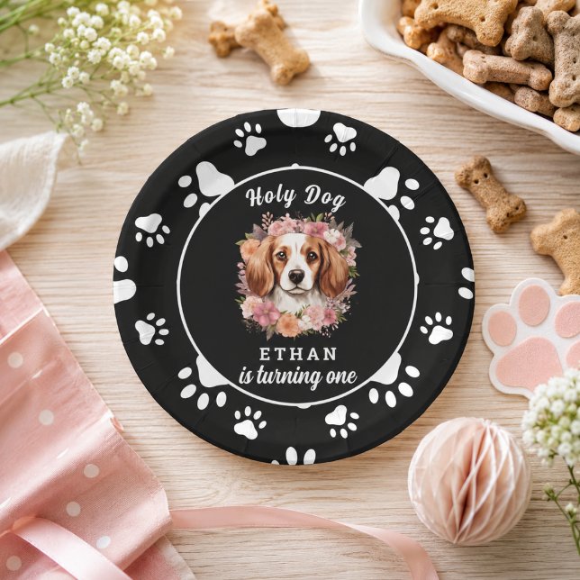 Plato De Papel Perro Santo, Cumplo Uno | Cumpleaños Perrita 1 (Holy Dog, I'm One | Dog Girl 1st Birthday Paper Plates)