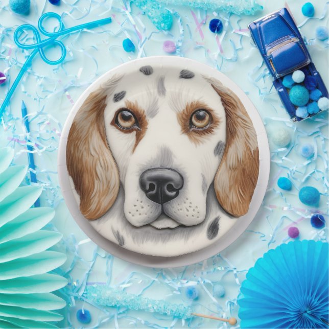 Plato De Papel Perro Setter Inglés Inspirado en 3D (Fiesta)