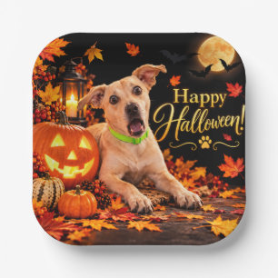 Plato De Papel Perro Sorprendido Feliz Halloween