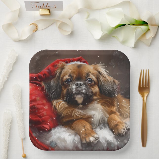 Plato De Papel Perro Spaniel Tibetano Navidad Festiva (Boda)