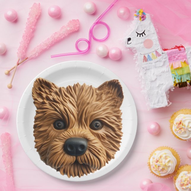 Plato De Papel Perro Terrier Australiano Inspirado en 3D (Fiesta)