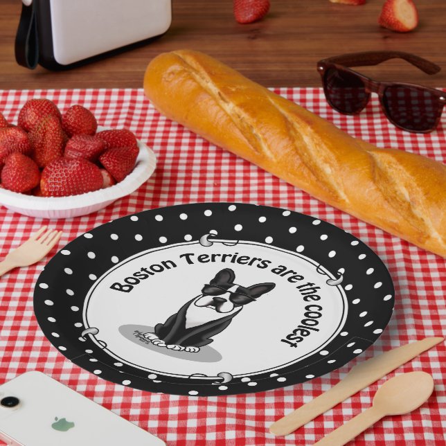 Plato De Papel Perro Terrier de Boston (negro) con gafas de sol (Picnic)