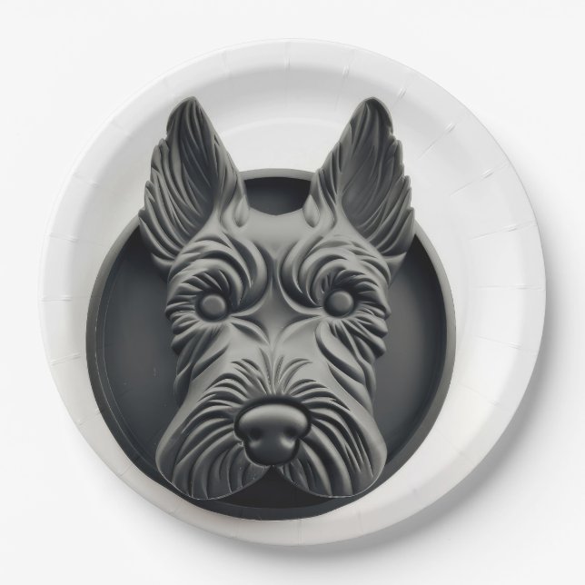 Plato De Papel Perro Terrier Escocés Inspirado en 3D (Anverso)