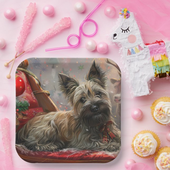 Plato De Papel Perro Terrier Skye Navidad Festiva (Fiesta)