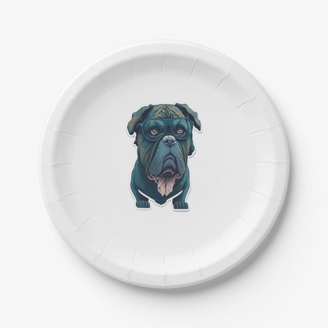 Plato De Papel Perro verde con gafas (Anverso)