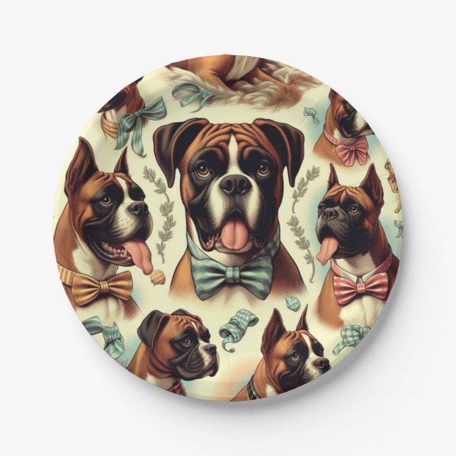 Plato De Papel Perro vintage Boxer Seamless (Anverso)