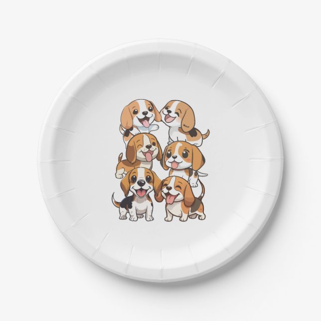 Plato De Papel perros beagles adorables (Anverso)