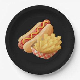 Plato De Papel Perros calientes y patatas fritas