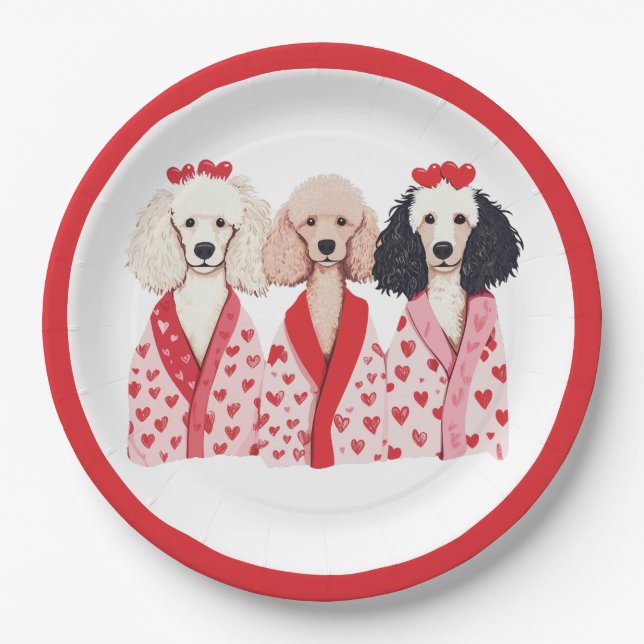 Plato De Papel Perros Caniche Estándar Día de San Valentín (Anverso)