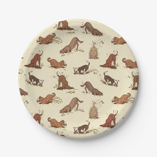 Plato De Papel Perros cavadores sucios - patrón de vacaciones en  (Anverso)