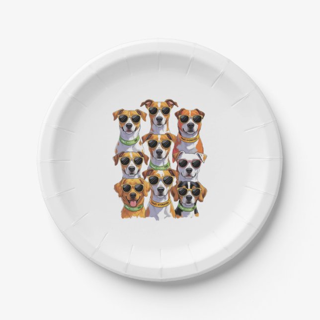 Plato De Papel Perros con gafas de sol Patas hidratadas (Anverso)