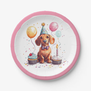 Plato De Papel Perros Dachshund de cumpleaños