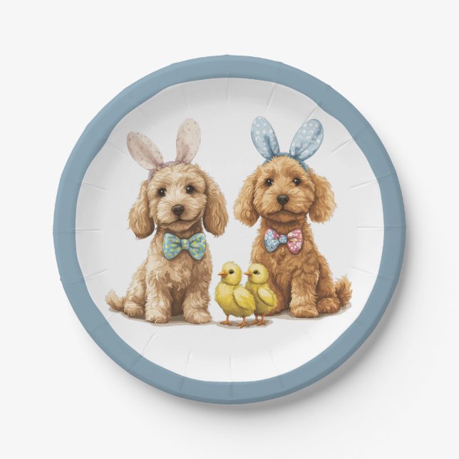 Plato De Papel Perros de Easter Goldendoodle (Anverso)