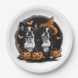 Plato De Papel Perros de Halloween Boston Terrier
