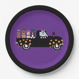 Plato De Papel Perros De Halloween En Un Camión De Recogida