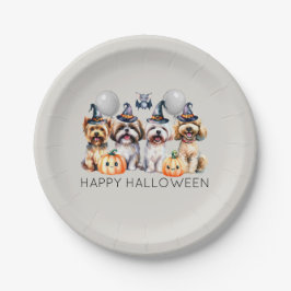 Plato De Papel Perros de Halloween felices