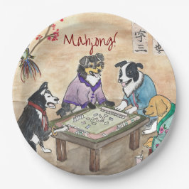 Plato De Papel Perros de Mahjong -