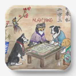 Plato De Papel Perros de Mahjong -