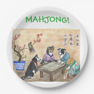 Plato De Papel Perros de Mahjong -