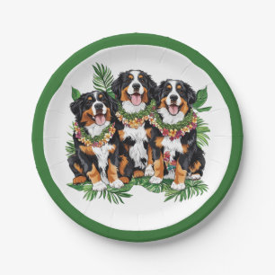 Plato De Papel Perros de montaña berneses hawaianos Lei de flores