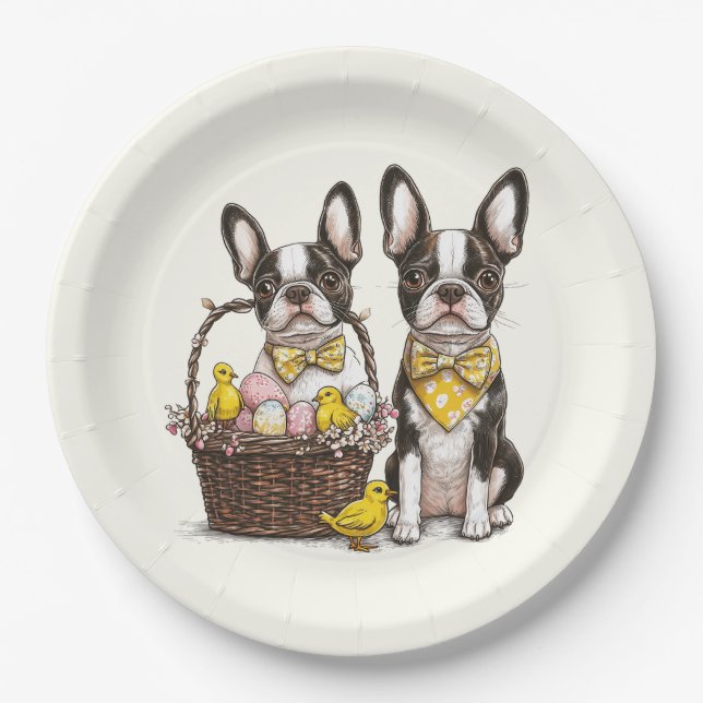 Plato De Papel Perros de Pascua de Boston Terrier (Anverso)