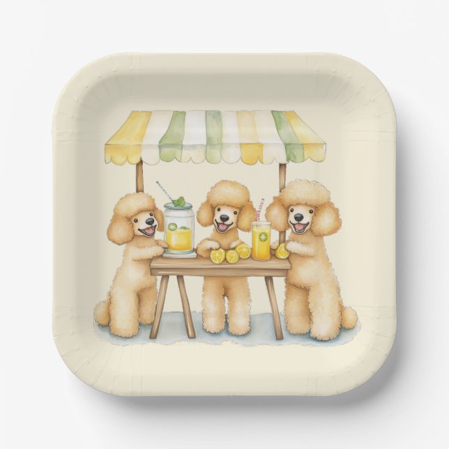 Plato De Papel Perros De Poodle Estándar Con Soporte De Lemonada (Anverso)