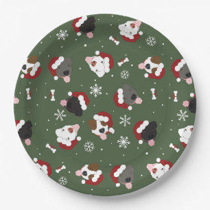 Plato De Papel Perros de Santa en Verde