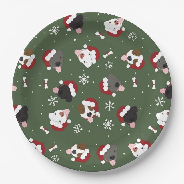 Plato De Papel Perros de Santa en Verde (Anverso)
