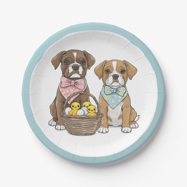 Plato De Papel Perros del Boxer de Pascua (Anverso)