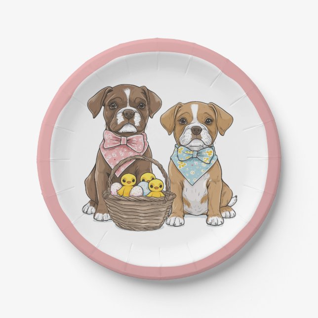 Plato De Papel Perros del Boxer de Pascua (Anverso)