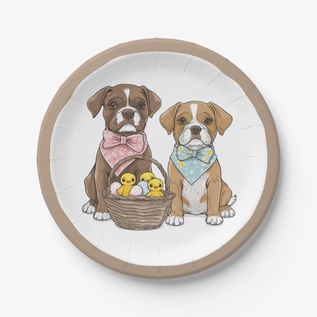 Plato De Papel Perros del Boxer de Pascua (Anverso)