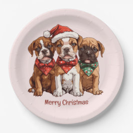 Plato De Papel Perros del Boxer navideño