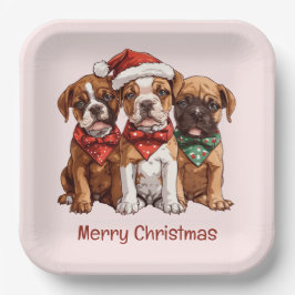 Plato De Papel Perros del Boxer navideño
