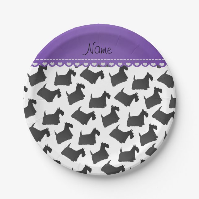 Plato De Papel Perros escoceses blancos conocidos personalizados (Anverso)