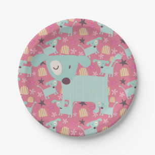 Plato De Papel Perros, estrellas y flores