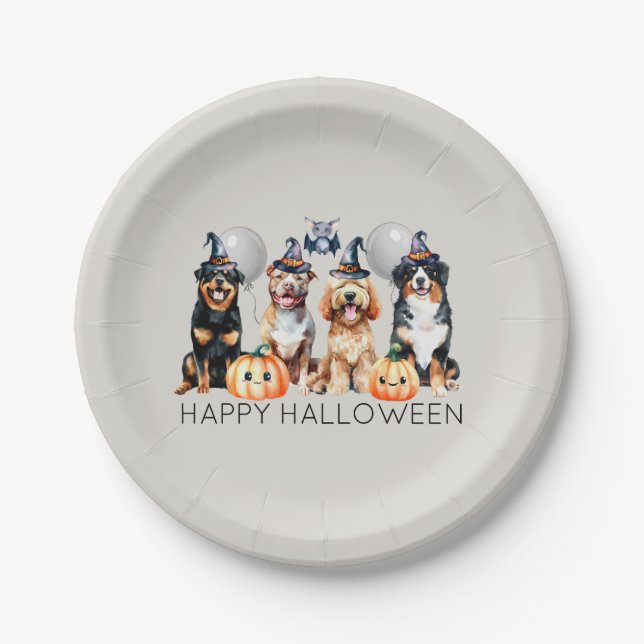Plato De Papel Perros felices de Halloween (Anverso)