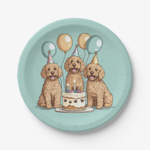 Plato De Papel Perros Goldendoodle de cumpleaños