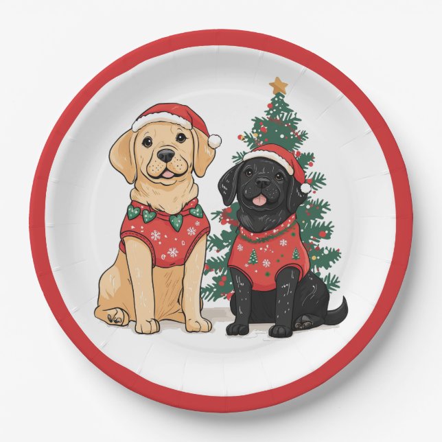 Plato De Papel Perros Labrador Retriever de Navidad (Anverso)