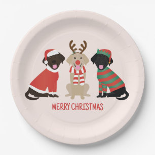 Plato De Papel Perros Labrador Retriever Feliz Navidad