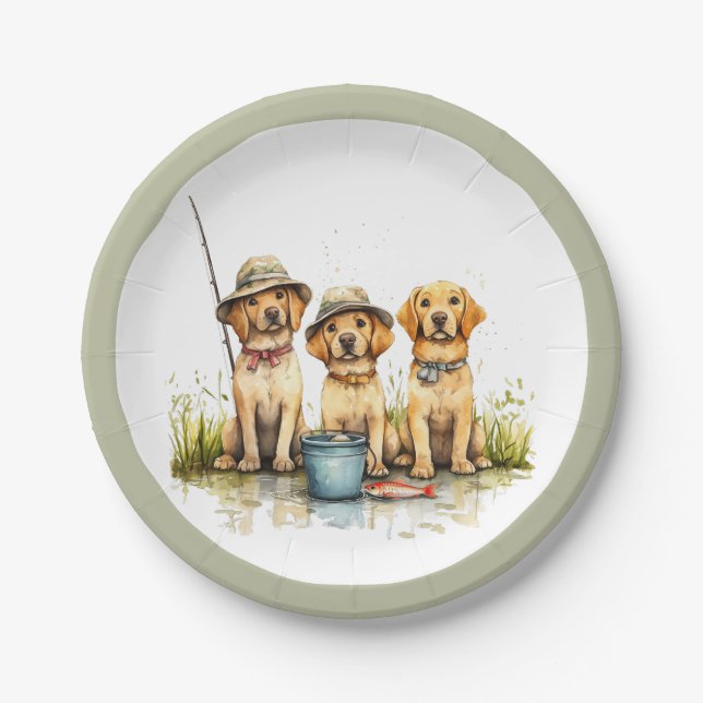 Plato De Papel Perros Labrador Retriever pescando (Anverso)