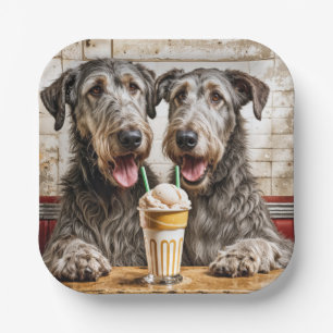 Plato De Papel Perros lobo irlandeses comparten un batido de lech