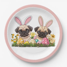 Plato De Papel Perros Pug de Pascua Orejas de Conejo