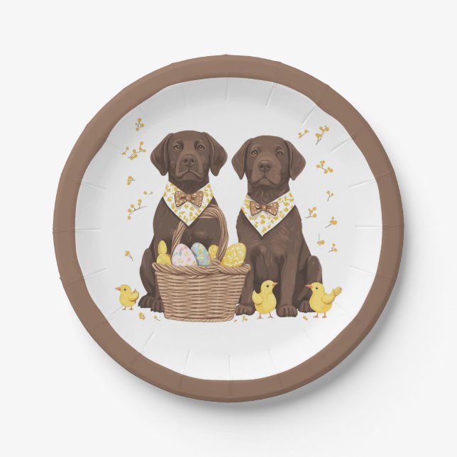 Plato De Papel Perros recuperadores de chocolate de pascua (Anverso)