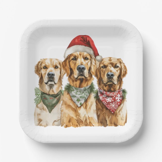 Plato De Papel Perros recuperadores de oro de navidades (Anverso)