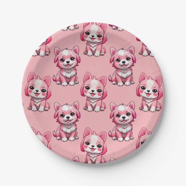 Plato De Papel Perros rosados lindos (Anverso)