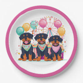 Plato De Papel Perros Rottweiler En Un Carnaval