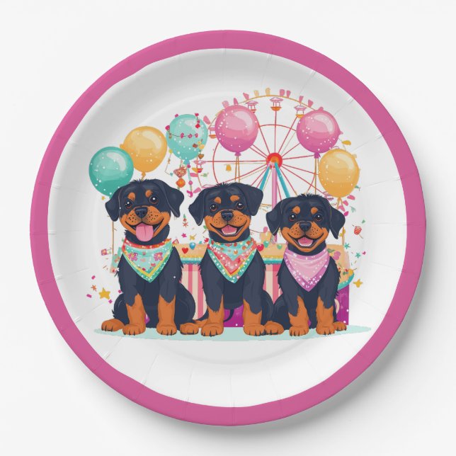 Plato De Papel Perros Rottweiler En Un Carnaval (Anverso)