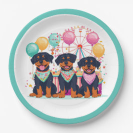 Plato De Papel Perros Rottweiler En Un Carnaval